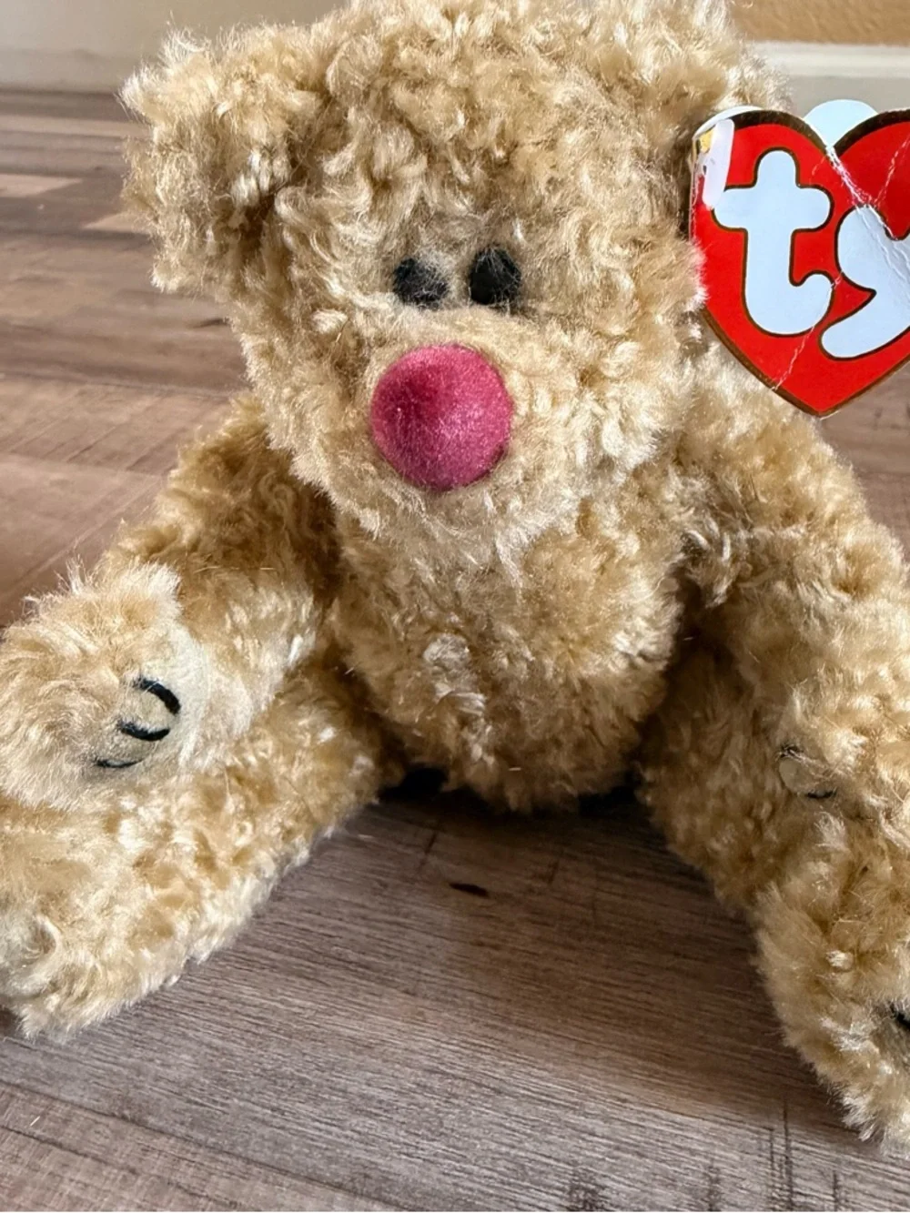Vintage 1993 Ty Plush Teddy Bear in Tan with Pink Nose Piccadilly no‎ costume